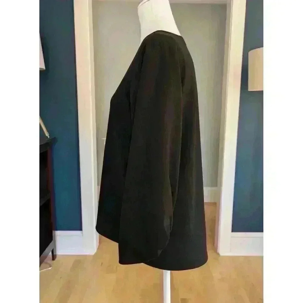 Tibi Black Shirred Sleeves A-Line V-Neck Top Size 2 - Picture 3 of 6